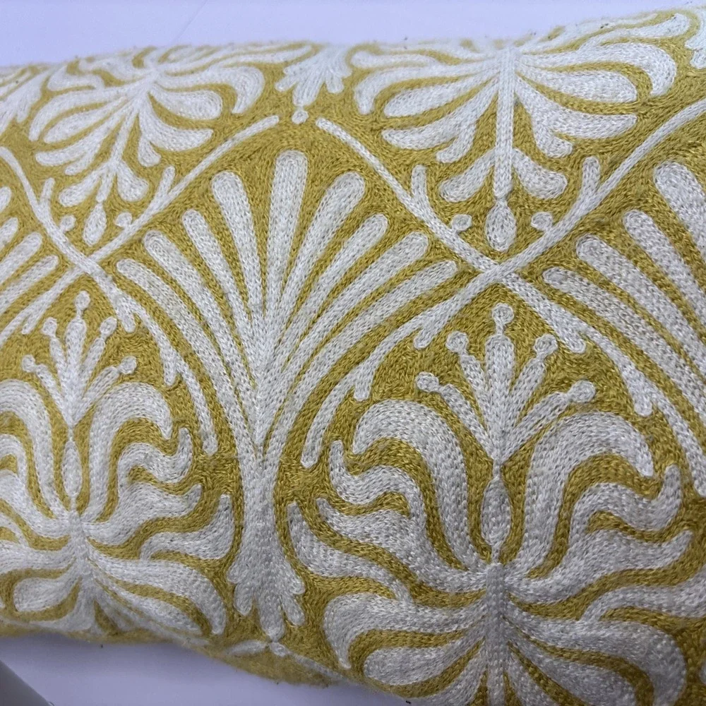 PIER 1 Pillow Gold Malaysian Palma Pattern Embroidered Lumbar Throw Accent 19x12